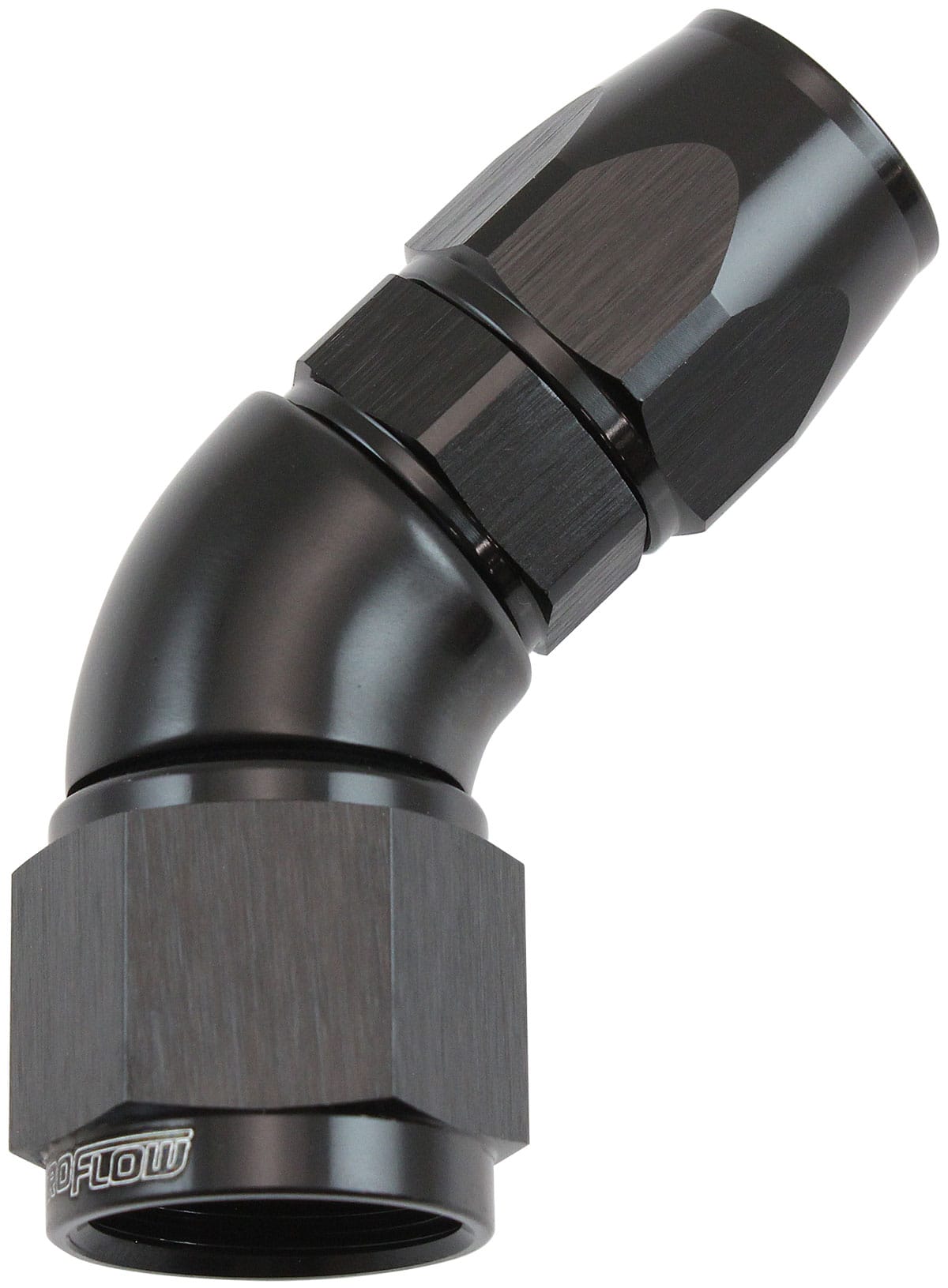 Aeroflow Performance Hose & Fittings Aeroflow 200 Series Teflon Style One Piece 45 Degree Stepped Hose End -10AN to -8 Hose AF572-08-10DBLK SR