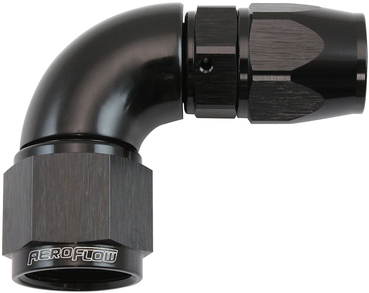 Aeroflow Performance Hose & Fittings Aeroflow 200 Series Teflon Style One Piece 90 Degree Stepped Hose End -10AN to -8 Hose AF573-08-10DBLK SR