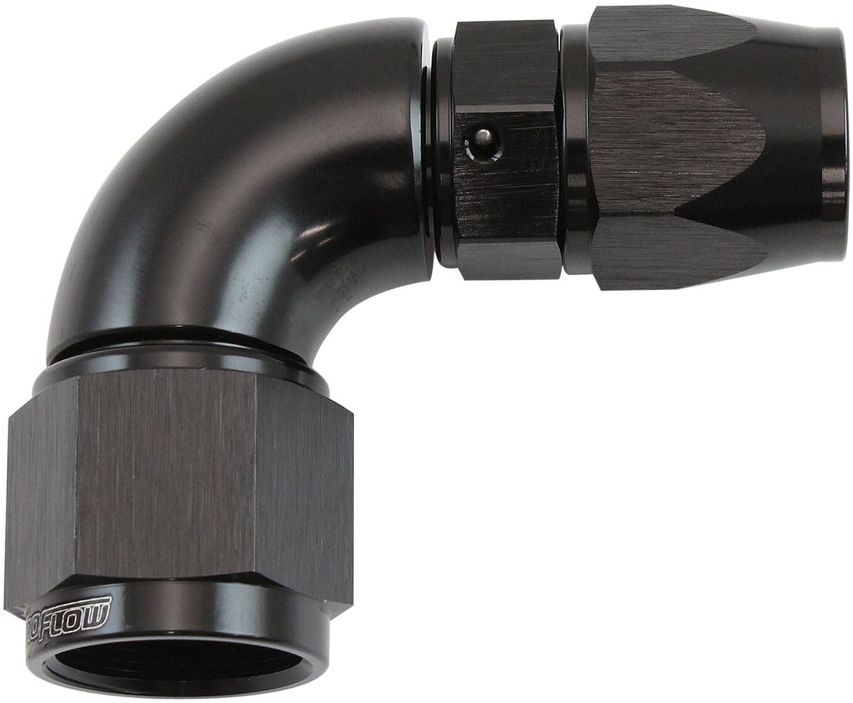Aeroflow Performance Hose & Fittings Aeroflow 200 Series Teflon Style One Piece 90 Degree Stepped Hose End -8AN to -8 Hose AF573-06-08DBLK SR