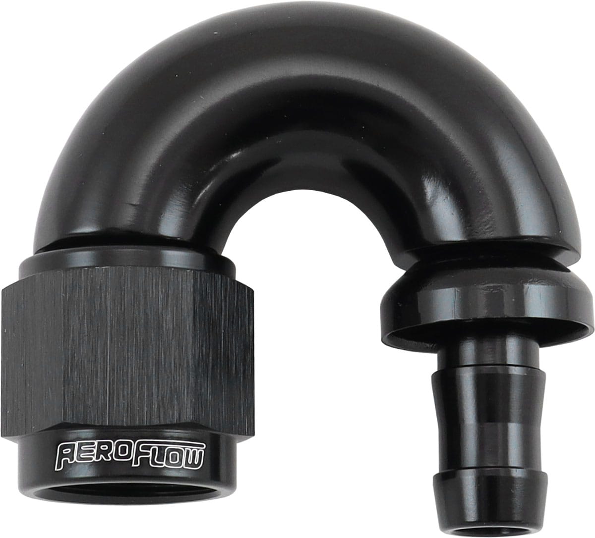 Aeroflow Performance Hose & Fittings Aeroflow 510 Series Full Flow Tight Radius Push Lock 180° Hose End -6AN To 5/16" (8mm) Barb AF516-06-05BLK SR