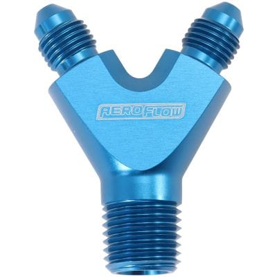 Aeroflow Performance Hose & Fittings Aeroflow NPT To AN Y Block Adapter - Blue Finish AF147-04-03 SR