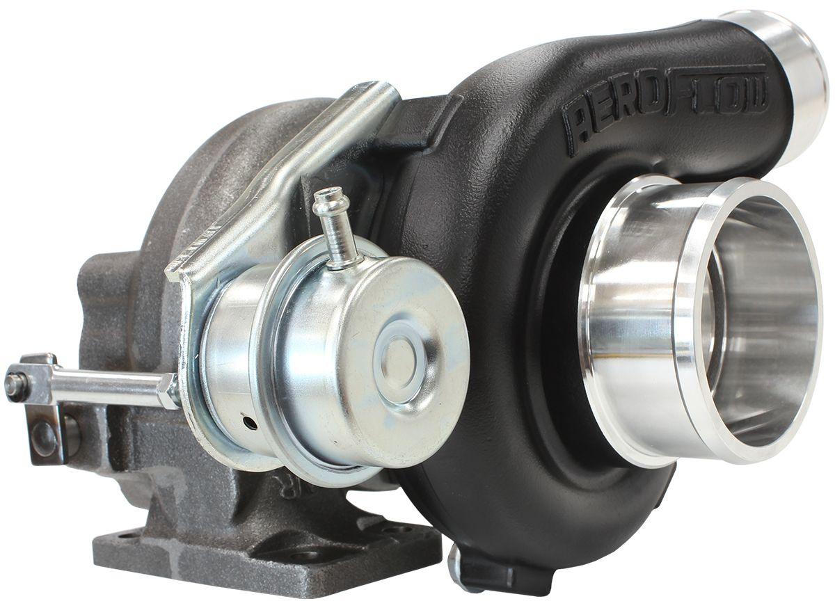 Aeroflow Performance Internal Wastegate, T25 / T28 Inlet Flange, 5-Bolt Exhaust Flange Aeroflow BOOSTED 4647 .64 Turbocharger 475HP, Hi Temp Black Finish AF8005-2000BLK SR