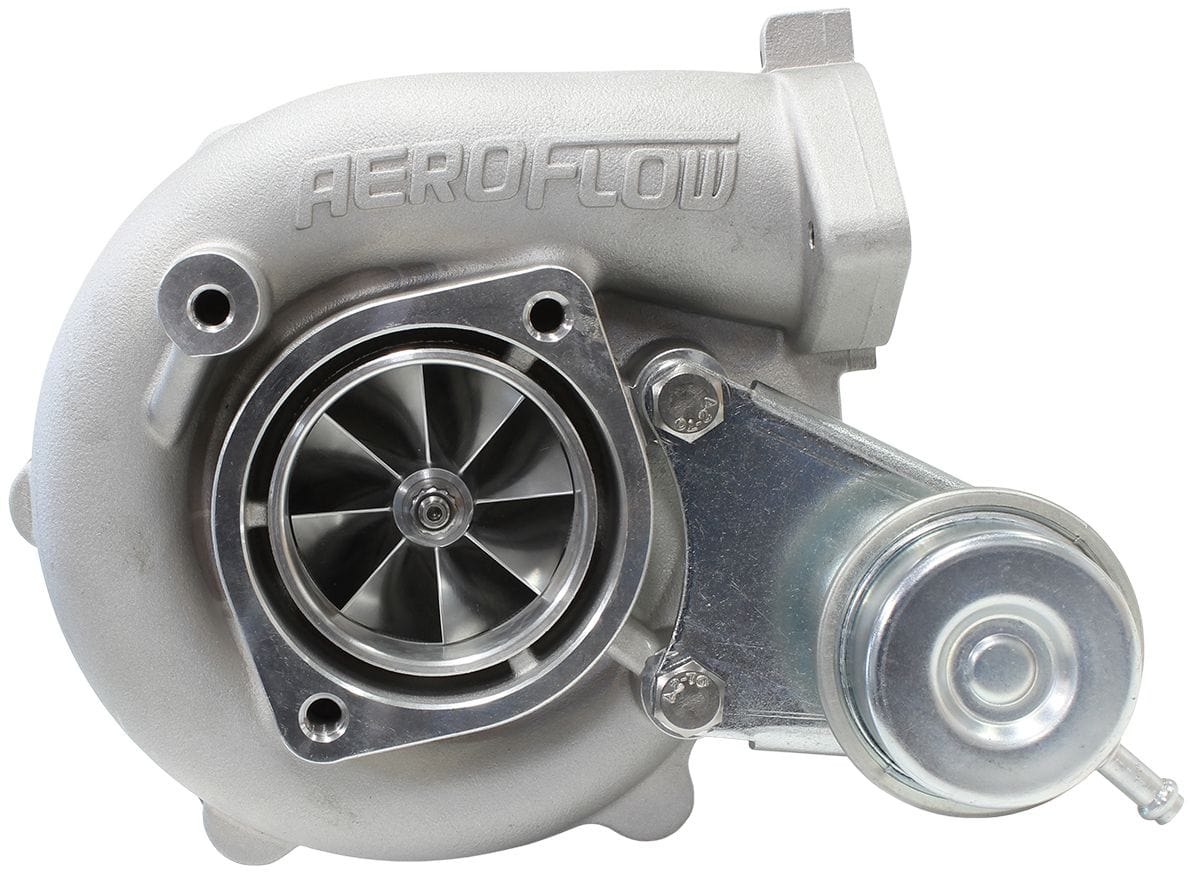 Aeroflow Performance Internal Wastegate, T25 / T28 Inlet Flange, 5-Bolt Exhaust Flange Aeroflow BOOSTED 5447 NISSAN .64 Turbocharger 525HP, Natural Cast Finish AF8005-2007 SR