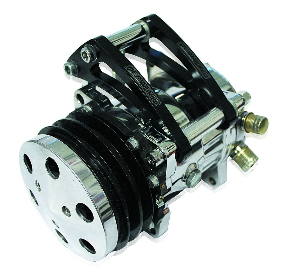 Aeroflow Performance Suit S/B Chev Aeroflow Low Mount Billet A/C Compressor Bracket, Black AF64-4012BLK SR