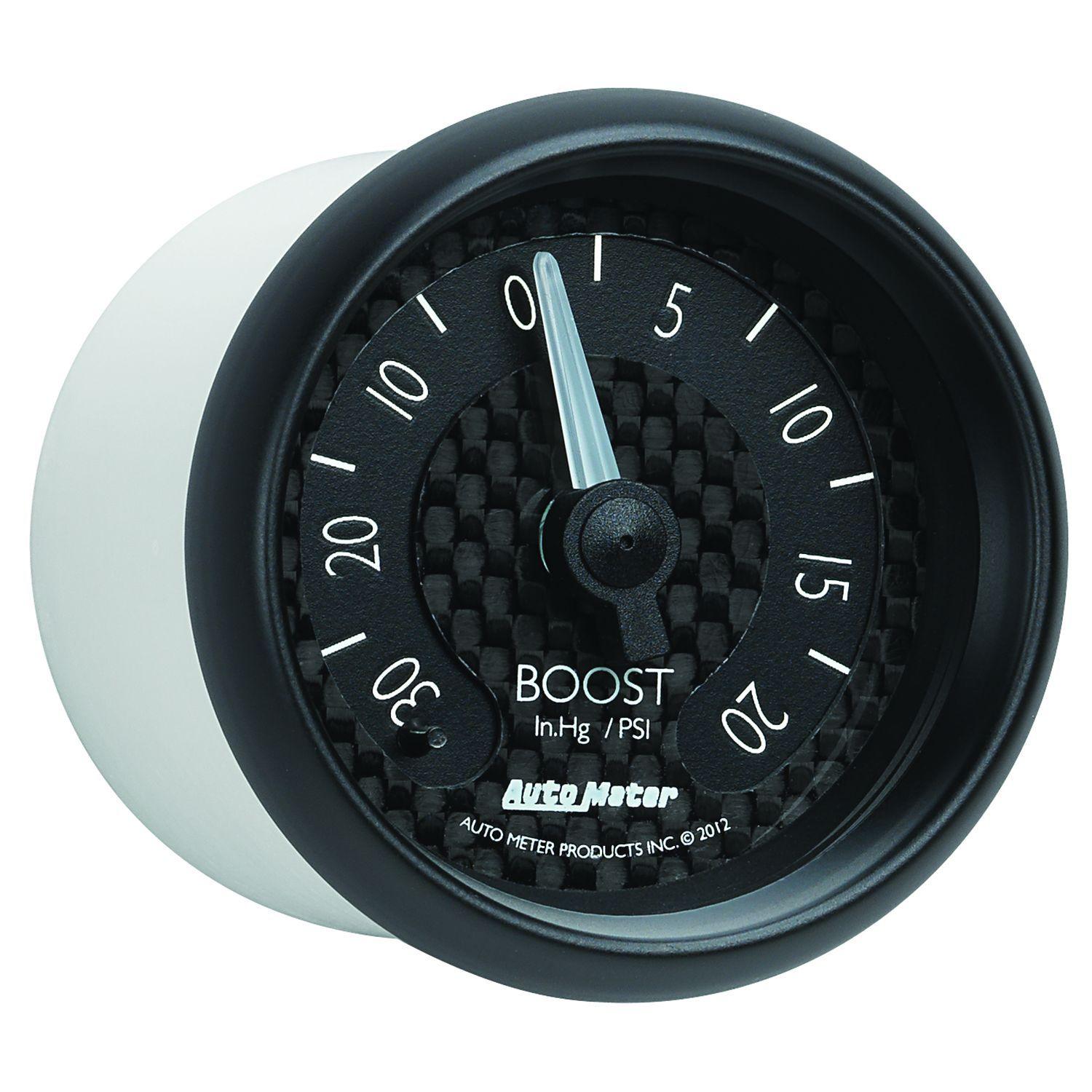 AUTOMETER 2-1/16", Black Carbon Fiber Dial, Full Sweep Mechanical, 30 in hg / 2 Auto Meter GT Series Boost Gauge AU8001 SR