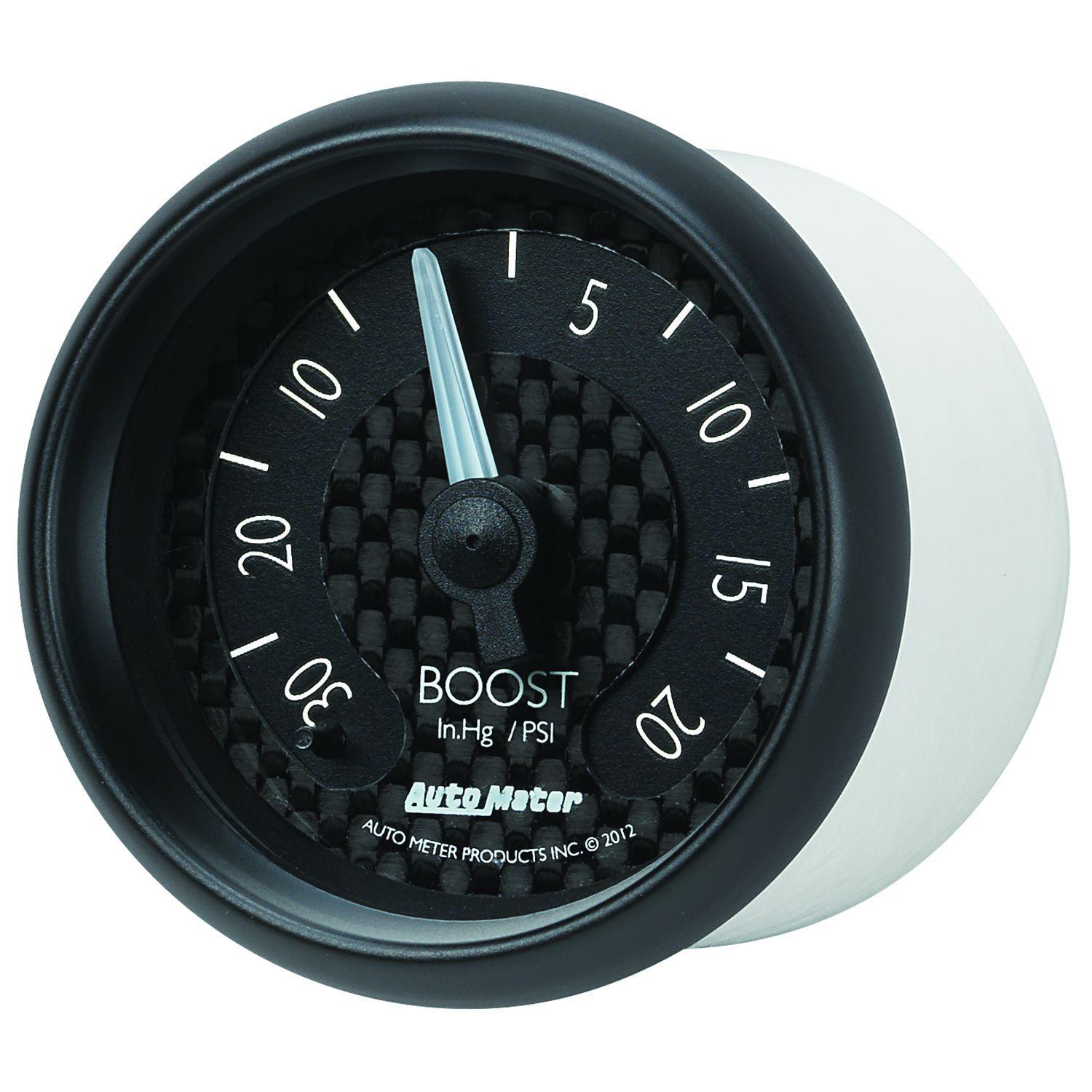 AUTOMETER 2-1/16", Black Carbon Fiber Dial, Full Sweep Mechanical, 30 in hg / 2 Auto Meter GT Series Boost Gauge AU8001 SR