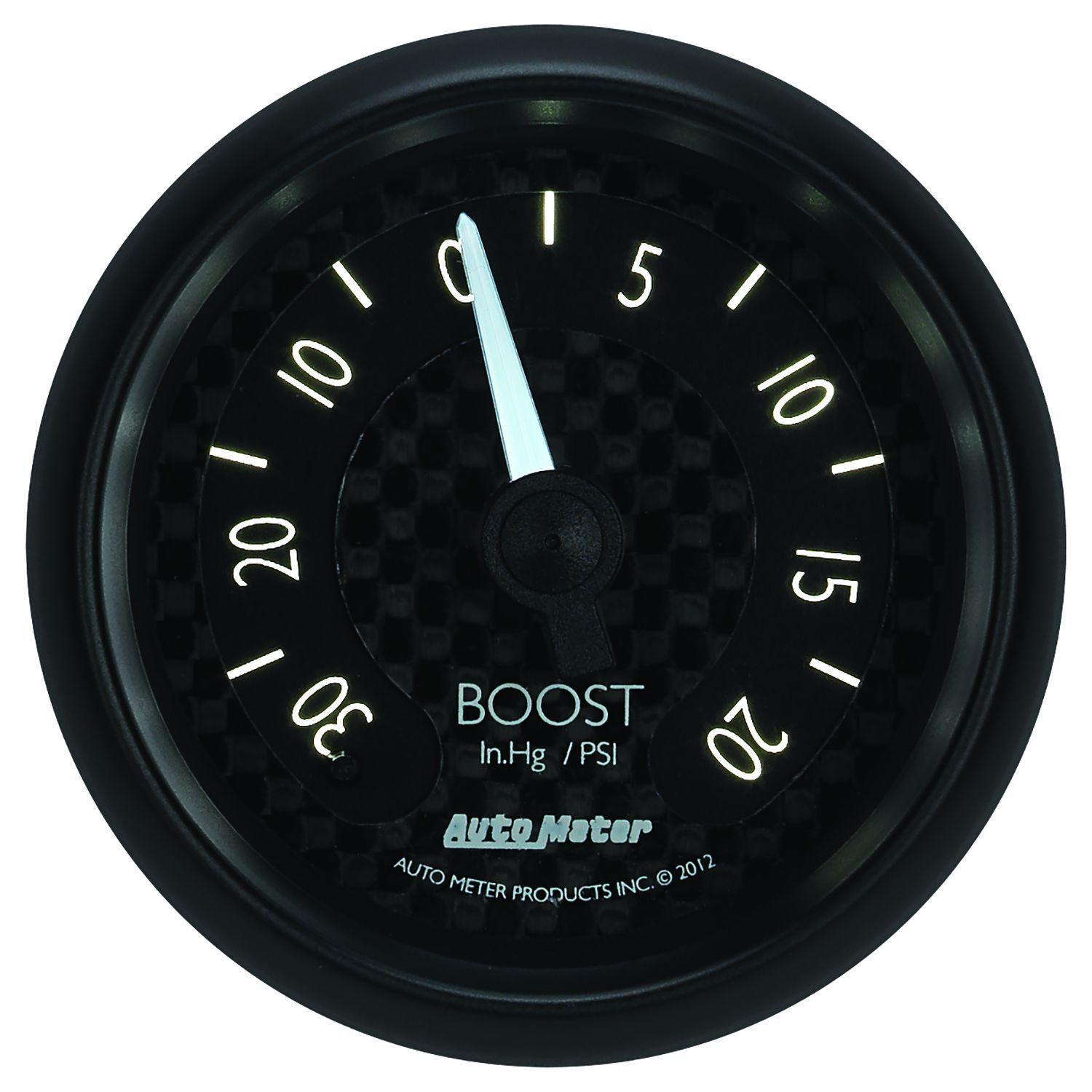 AUTOMETER 2-1/16", Black Carbon Fiber Dial, Full Sweep Mechanical, 30 in hg / 2 Auto Meter GT Series Boost Gauge AU8001 SR