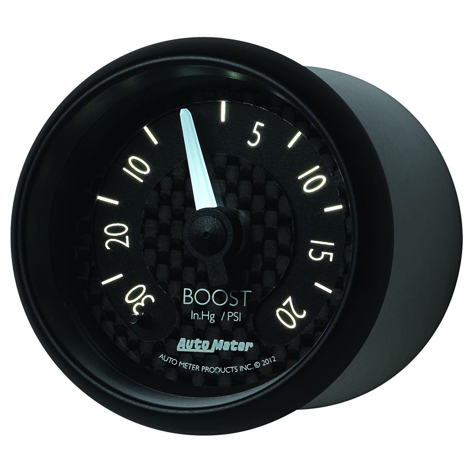 AUTOMETER 2-1/16", Black Carbon Fiber Dial, Full Sweep Mechanical, 30 in hg / 2 Auto Meter GT Series Boost Gauge AU8001 SR
