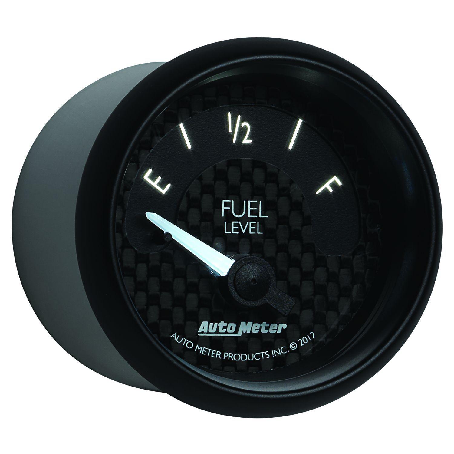 AUTOMETER 2-1/16", Black Carbon Fiber Dial, Short Sweep Electric, 240E-33F ohm Auto Meter GT Series Fuel Level Gauge AU8016 SR