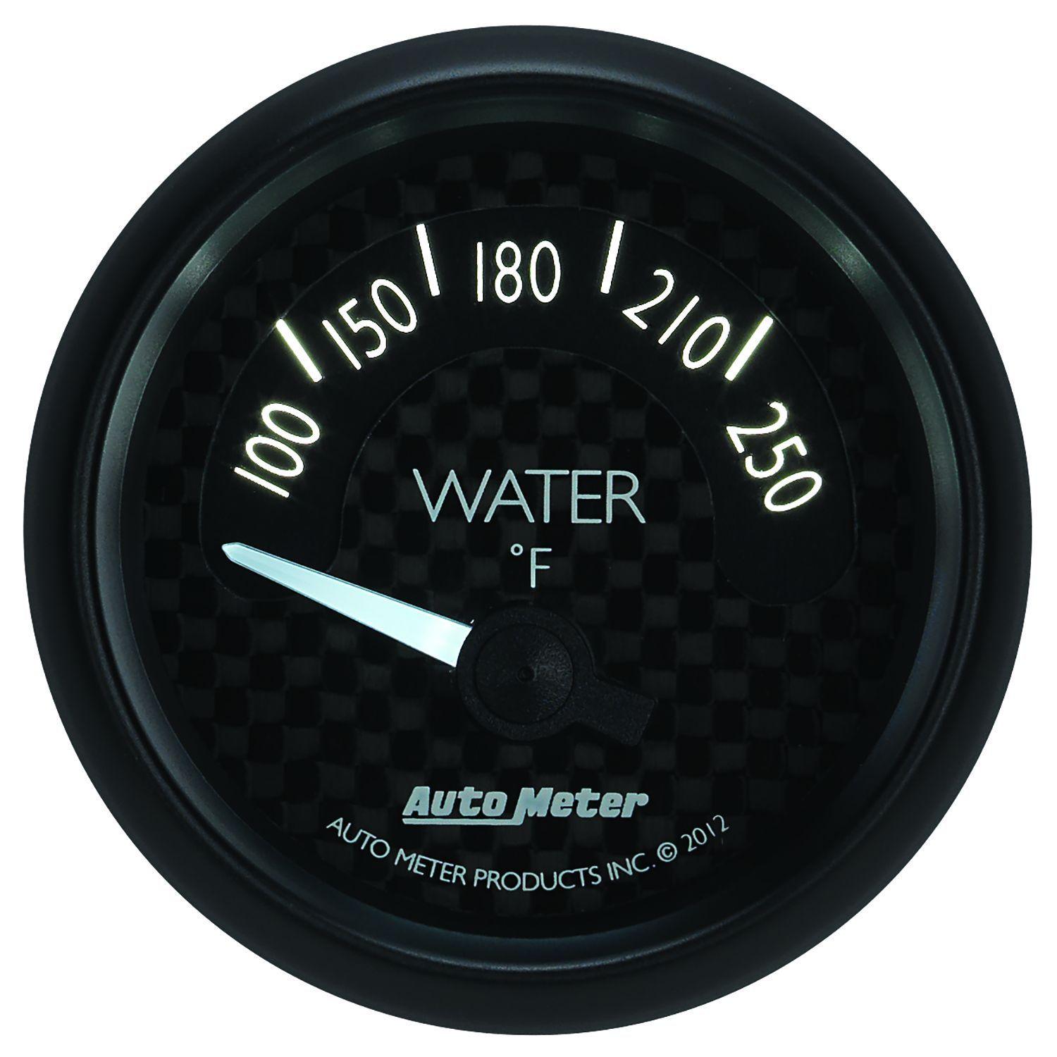 AUTOMETER 2-1/16", Black Carbon Fiber Dial, Short Sweep Electrical, 100-250°F Auto Meter GT Series Water Temperature Gauge AU8037 SR