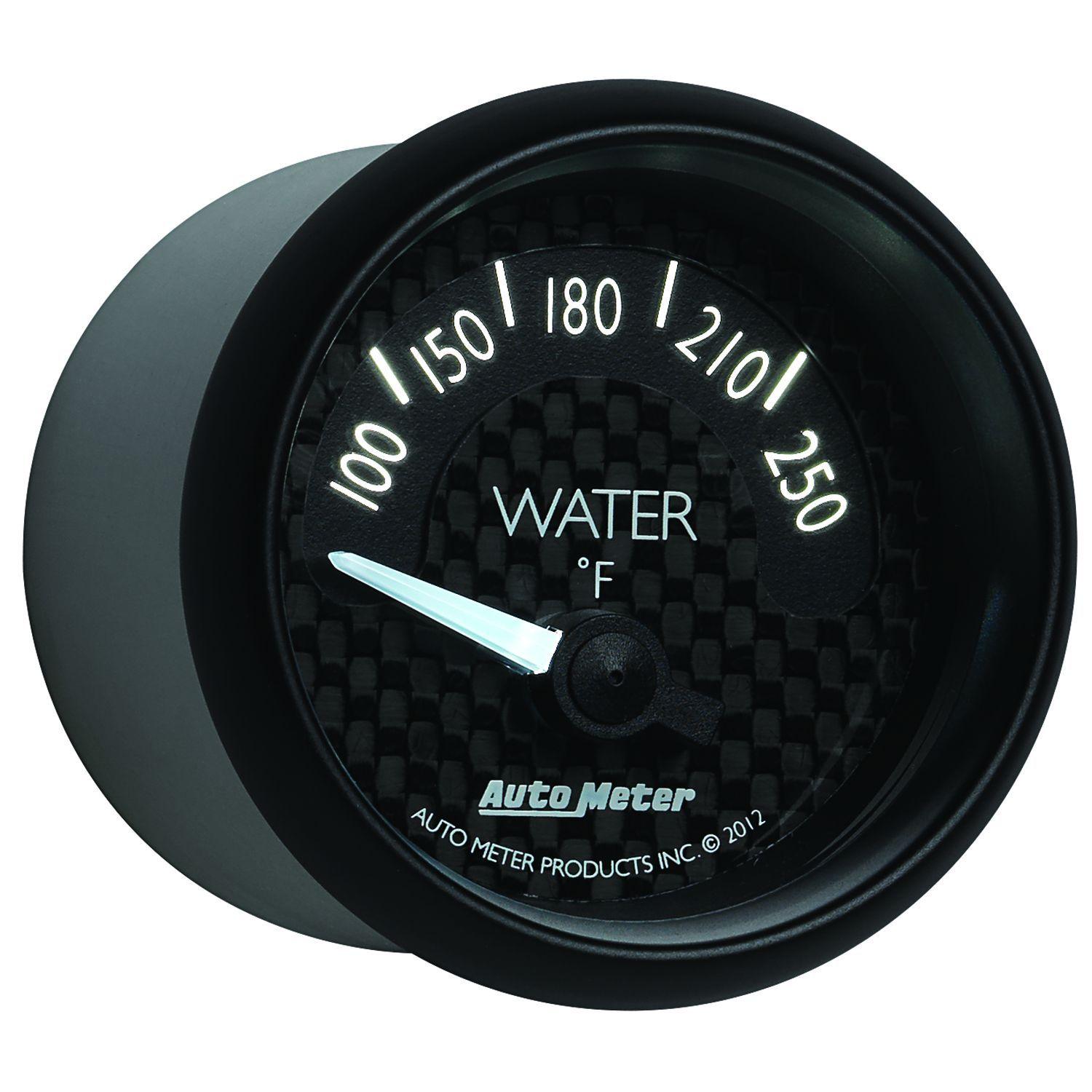 AUTOMETER 2-1/16", Black Carbon Fiber Dial, Short Sweep Electrical, 100-250°F Auto Meter GT Series Water Temperature Gauge AU8037 SR