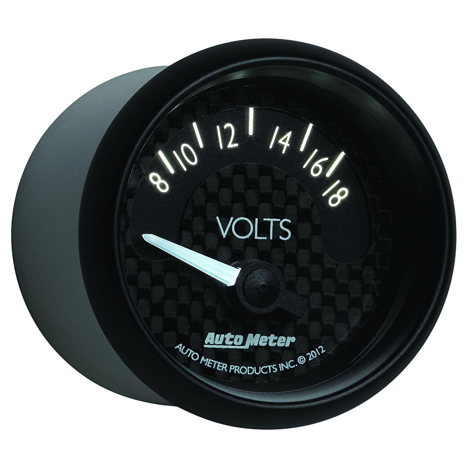 AUTOMETER 2-1/16", Black Dial, Short Sweep Electrical, 8-18 Volts Auto Meter GT Series Voltmeter Gauge AU8092 SR