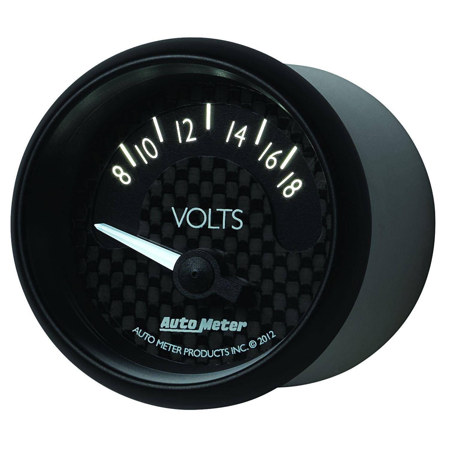 AUTOMETER 2-1/16", Black Dial, Short Sweep Electrical, 8-18 Volts Auto Meter GT Series Voltmeter Gauge AU8092 SR