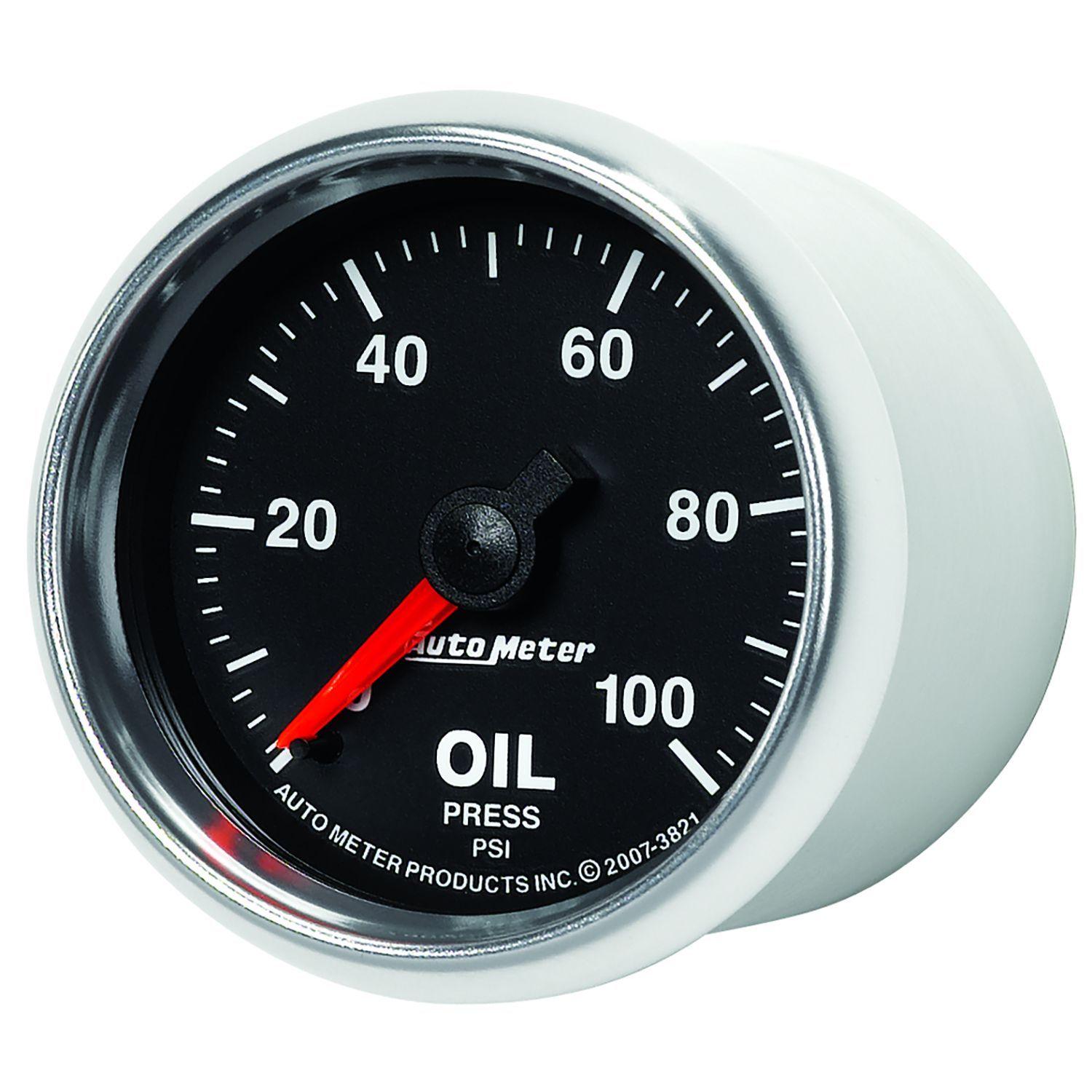 AUTOMETER 2-1/16", In-Dash, Full Sweep Mechanical, 0 - 100 psi. Auto Meter GS Series Oil Pressure Gauge AU3821 SR