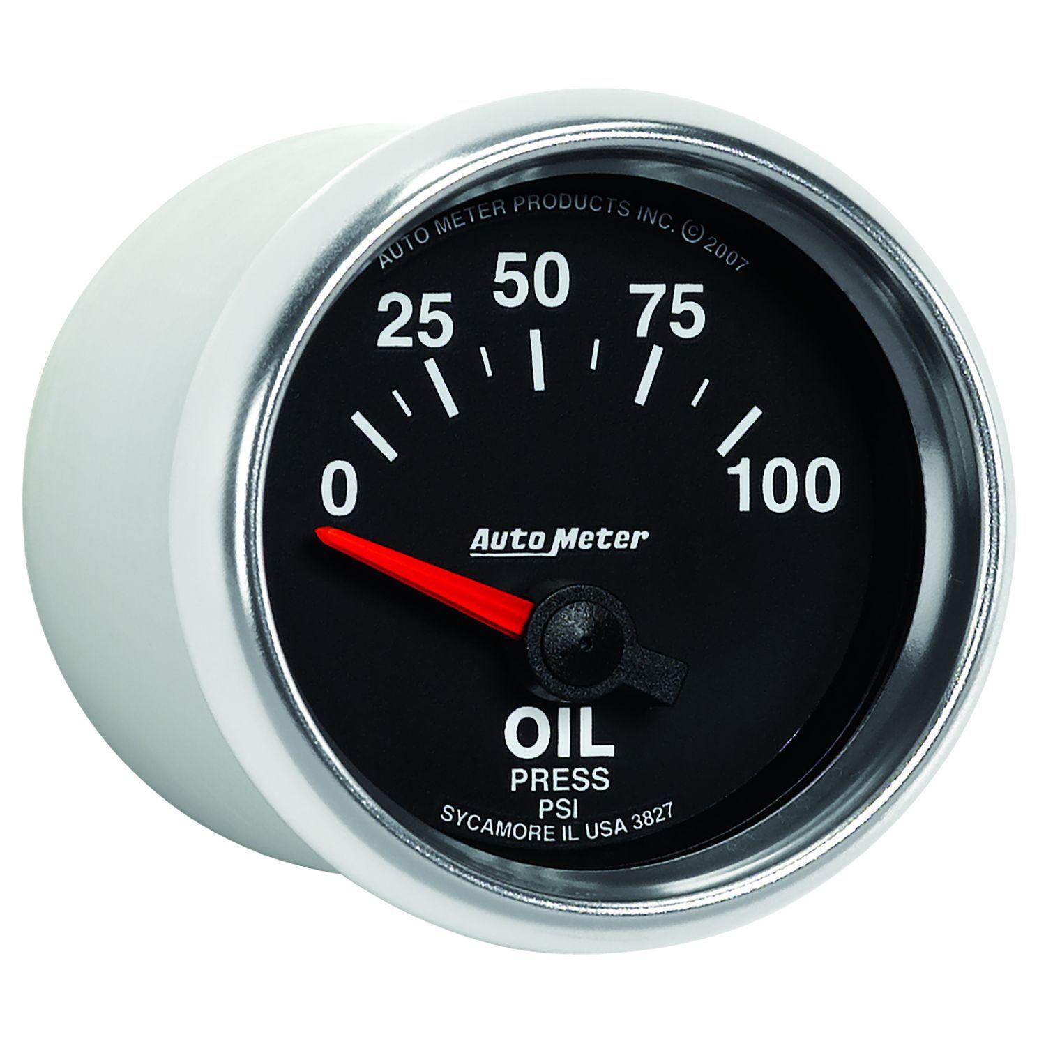 AUTOMETER 2-1/16", In-Dash, Short Sweep Electric, 0 - 100 psi. Auto Meter GS Series Oil Pressure Gauge AU3827 SR