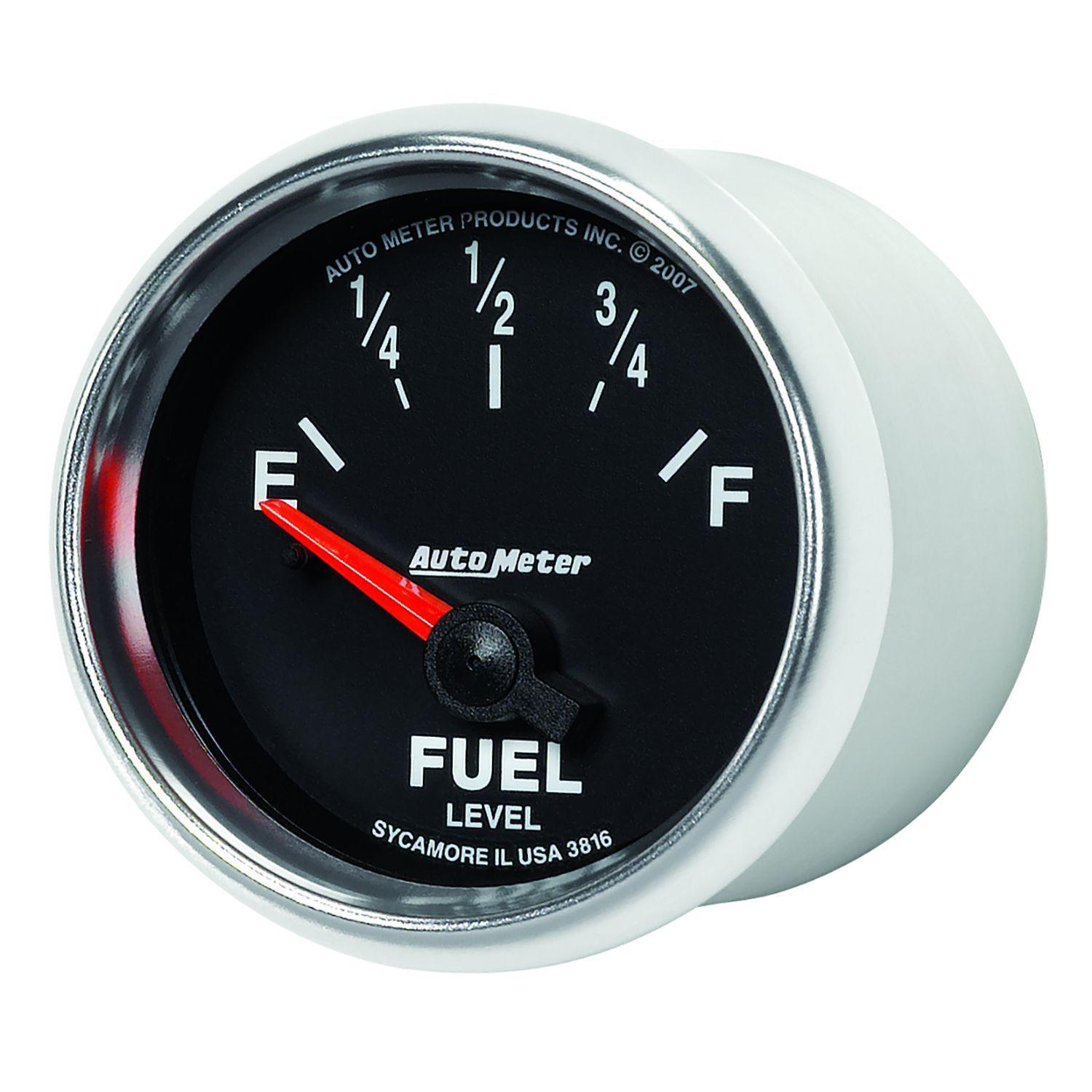 AUTOMETER 2-1/16", In-Dash, Short Sweep Electric, 240 ohms Empty/33 ohms Full Auto Meter GS Series Fuel Level Gauge AU3816 SR