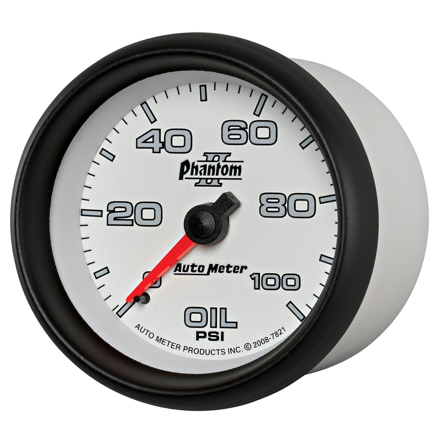 AUTOMETER 2-5/8", Full Sweep Mechanical, 0-100 psi Auto Meter Phantom II Series Oil Pressure Gauge AU7821 SR