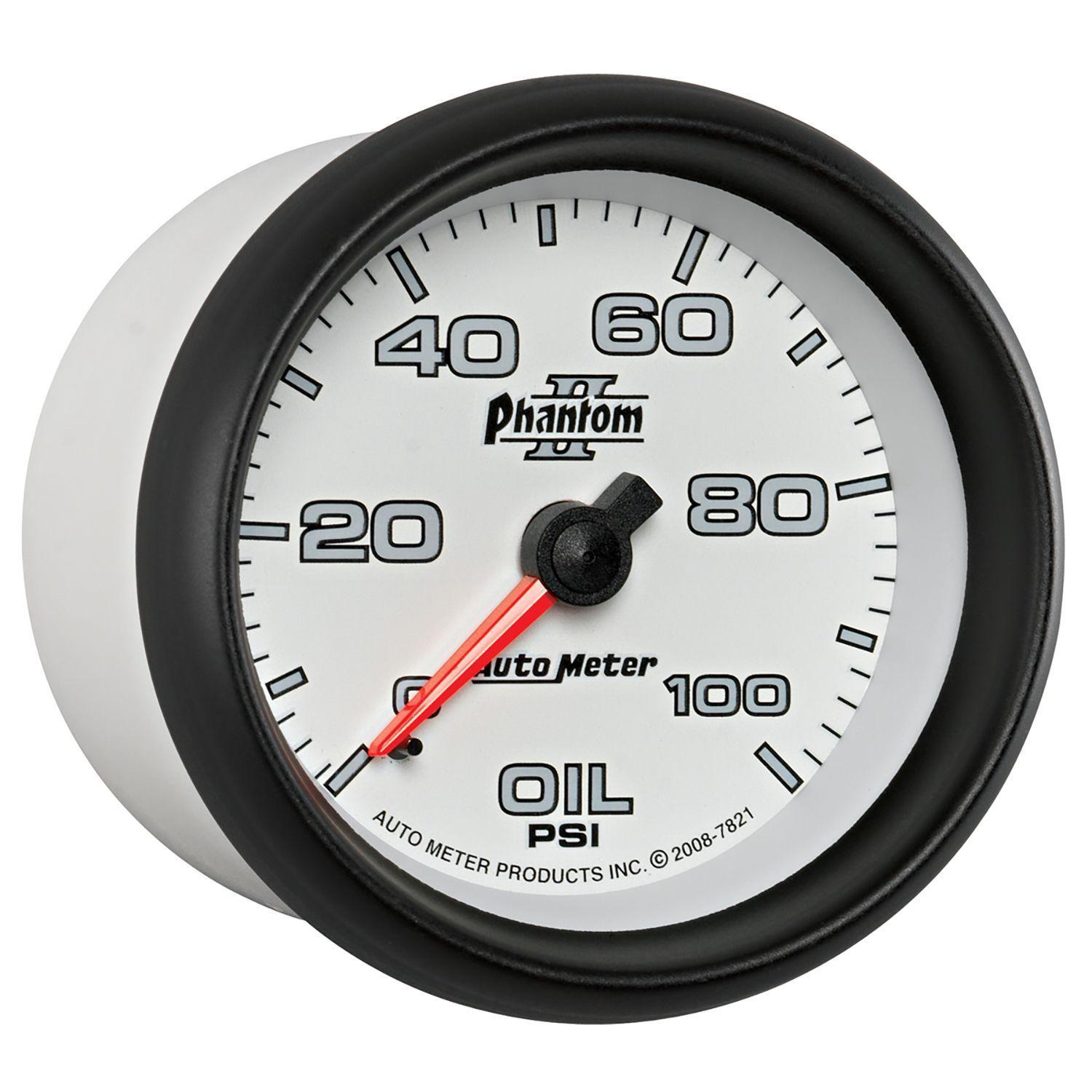AUTOMETER 2-5/8", Full Sweep Mechanical, 0-100 psi Auto Meter Phantom II Series Oil Pressure Gauge AU7821 SR
