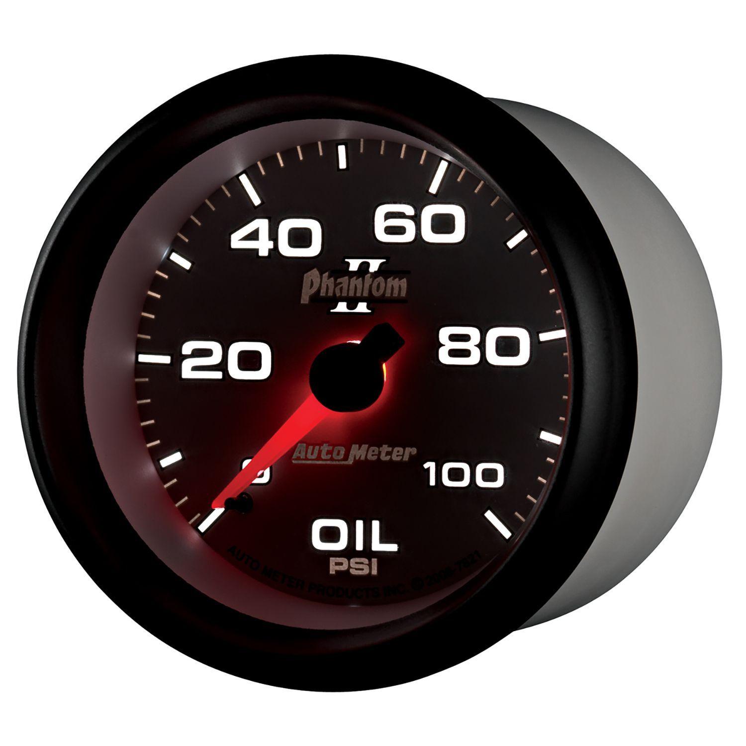 AUTOMETER 2-5/8", Full Sweep Mechanical, 0-100 psi Auto Meter Phantom II Series Oil Pressure Gauge AU7821 SR