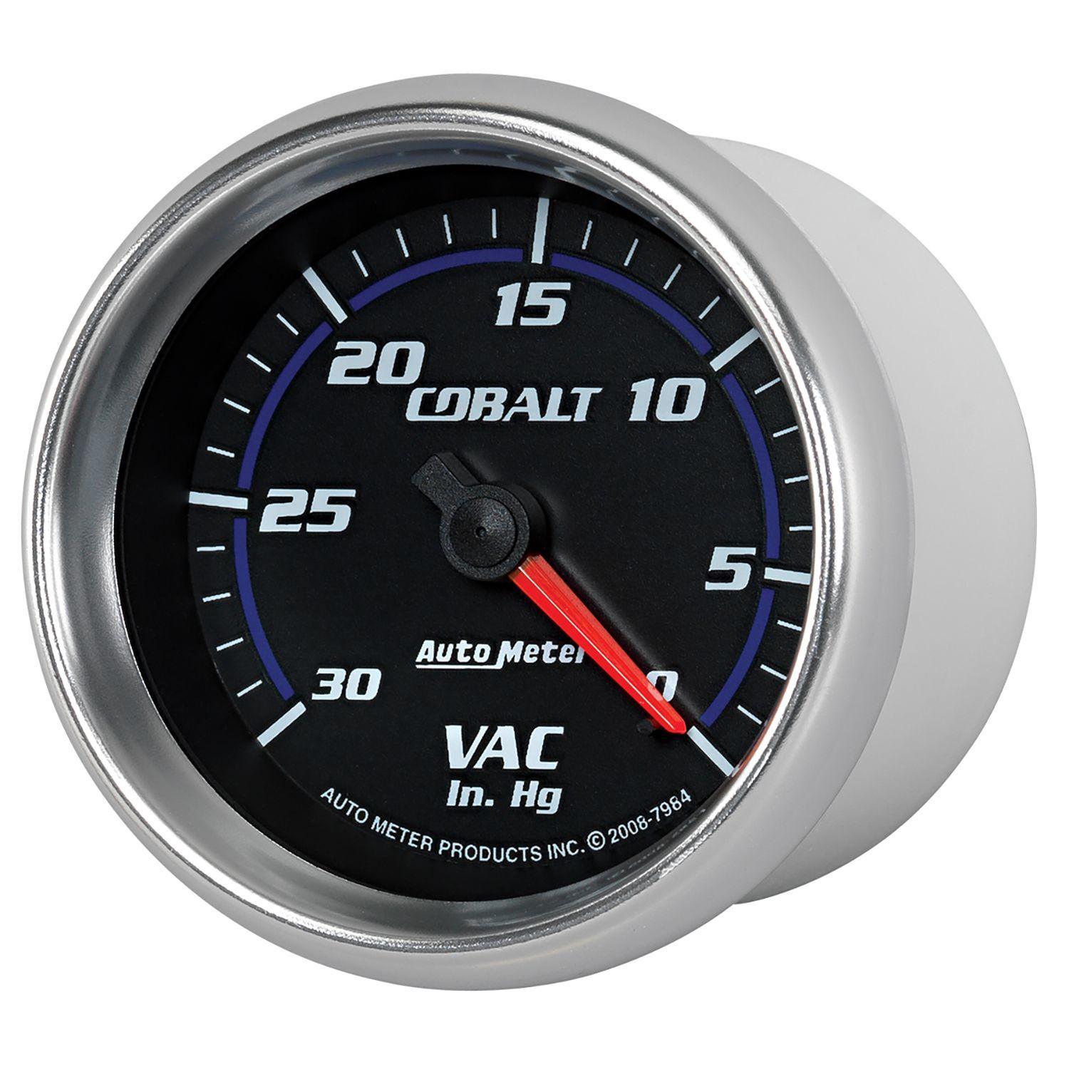 AUTOMETER 2-5/8", Full Sweep Mechanical, 0-30 In. Hg Auto Meter Cobalt Series Vacuum Gauge AU7984 SR