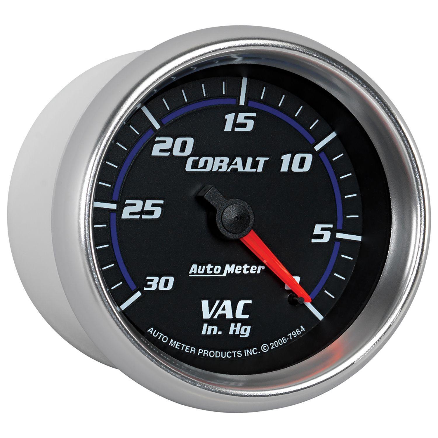 AUTOMETER 2-5/8", Full Sweep Mechanical, 0-30 In. Hg Auto Meter Cobalt Series Vacuum Gauge AU7984 SR