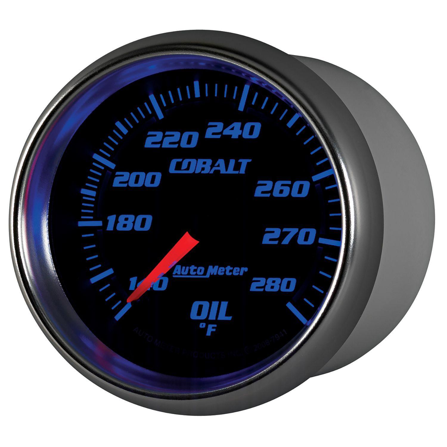 AUTOMETER 2-5/8", Full Sweep Mechanical, 140-280°F Auto Meter Cobalt Series Oil Temperature Gauge AU7941 SR