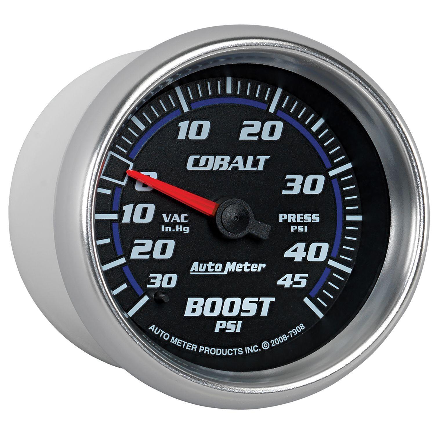 AUTOMETER 2-5/8", Full Sweep Mechanical, 30 In. Hg./45 psi Auto Meter Cobalt Series Boost/Vacuum Gauge AU7908 SR