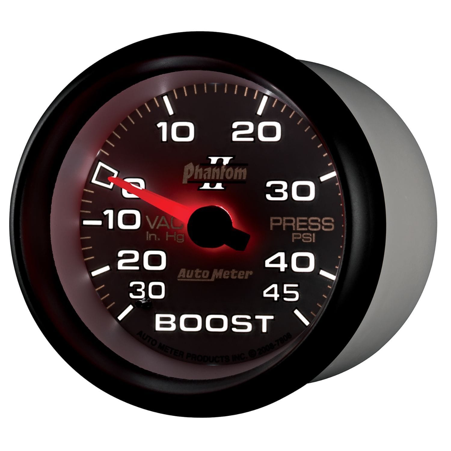 AUTOMETER 2-5/8", Full Sweep Mechanical, 30 In. Hg./45 psi Auto Meter Phantom II Series Boost/Vacuum Gauge AU7808 SR