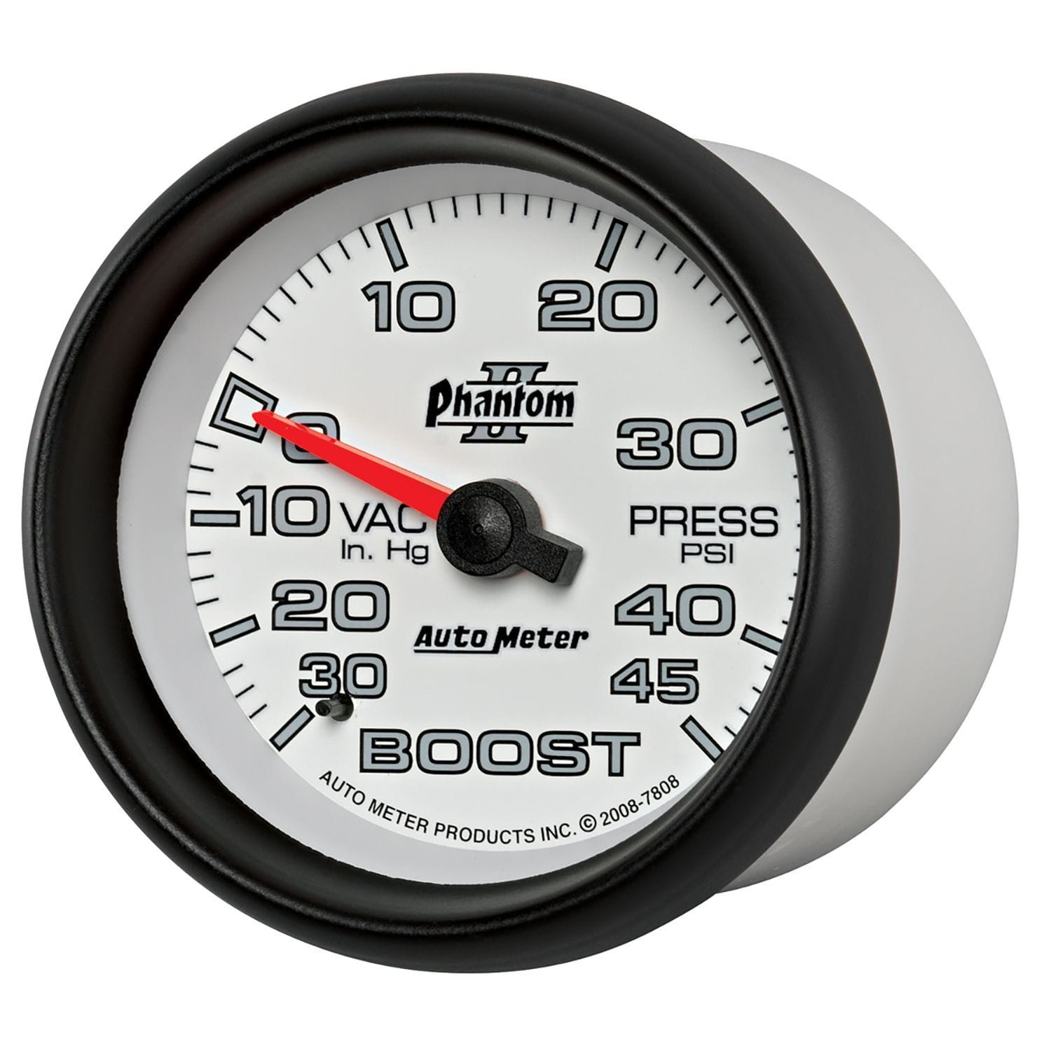 AUTOMETER 2-5/8", Full Sweep Mechanical, 30 In. Hg./45 psi Auto Meter Phantom II Series Boost/Vacuum Gauge AU7808 SR