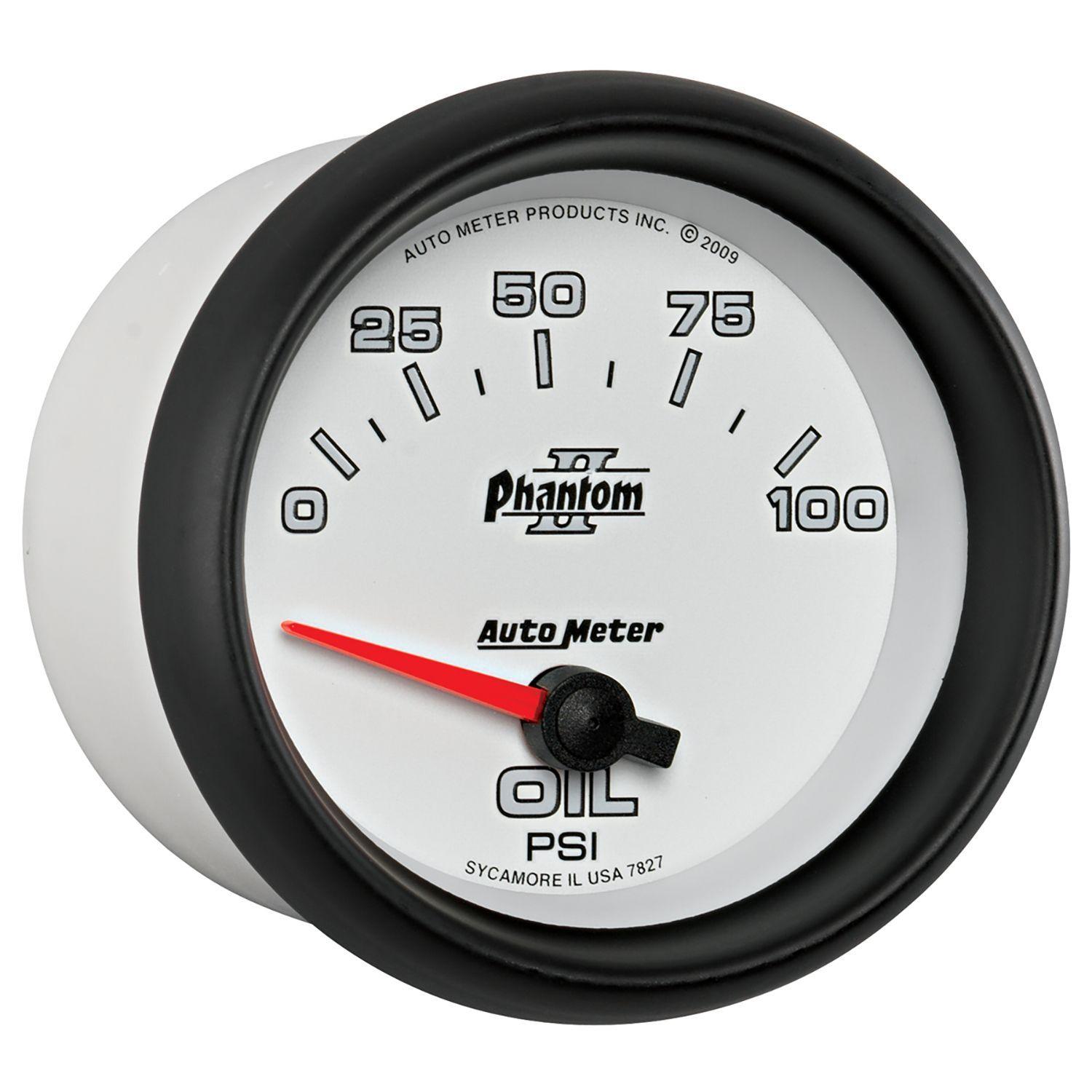 AUTOMETER 2-5/8", Short Sweep Electric, 0-100 psi Auto Meter Phantom II Series Oil Pressure Gauge AU7827 SR