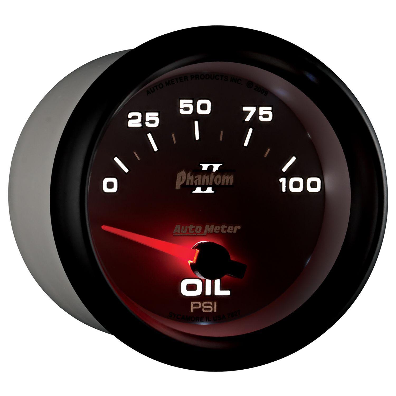 AUTOMETER 2-5/8", Short Sweep Electric, 0-100 psi Auto Meter Phantom II Series Oil Pressure Gauge AU7827 SR