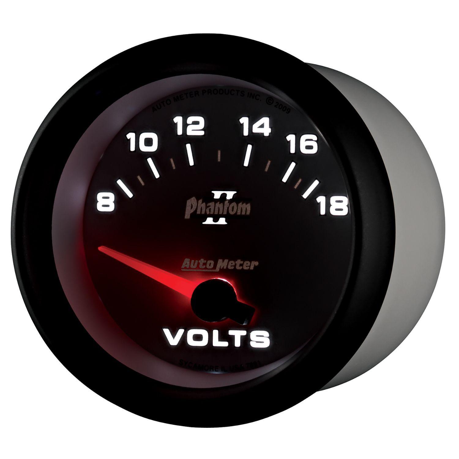AUTOMETER 2-5/8", Short Sweep Electric, 8-18 volts Auto Meter Phantom II Series Voltmeter Gauge AU7891 SR
