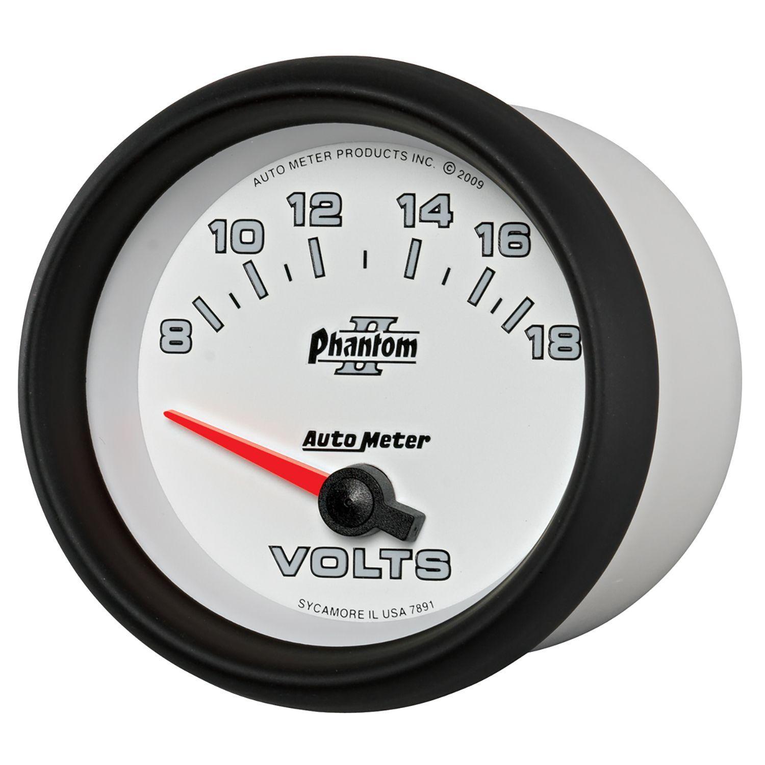 AUTOMETER 2-5/8", Short Sweep Electric, 8-18 volts Auto Meter Phantom II Series Voltmeter Gauge AU7891 SR
