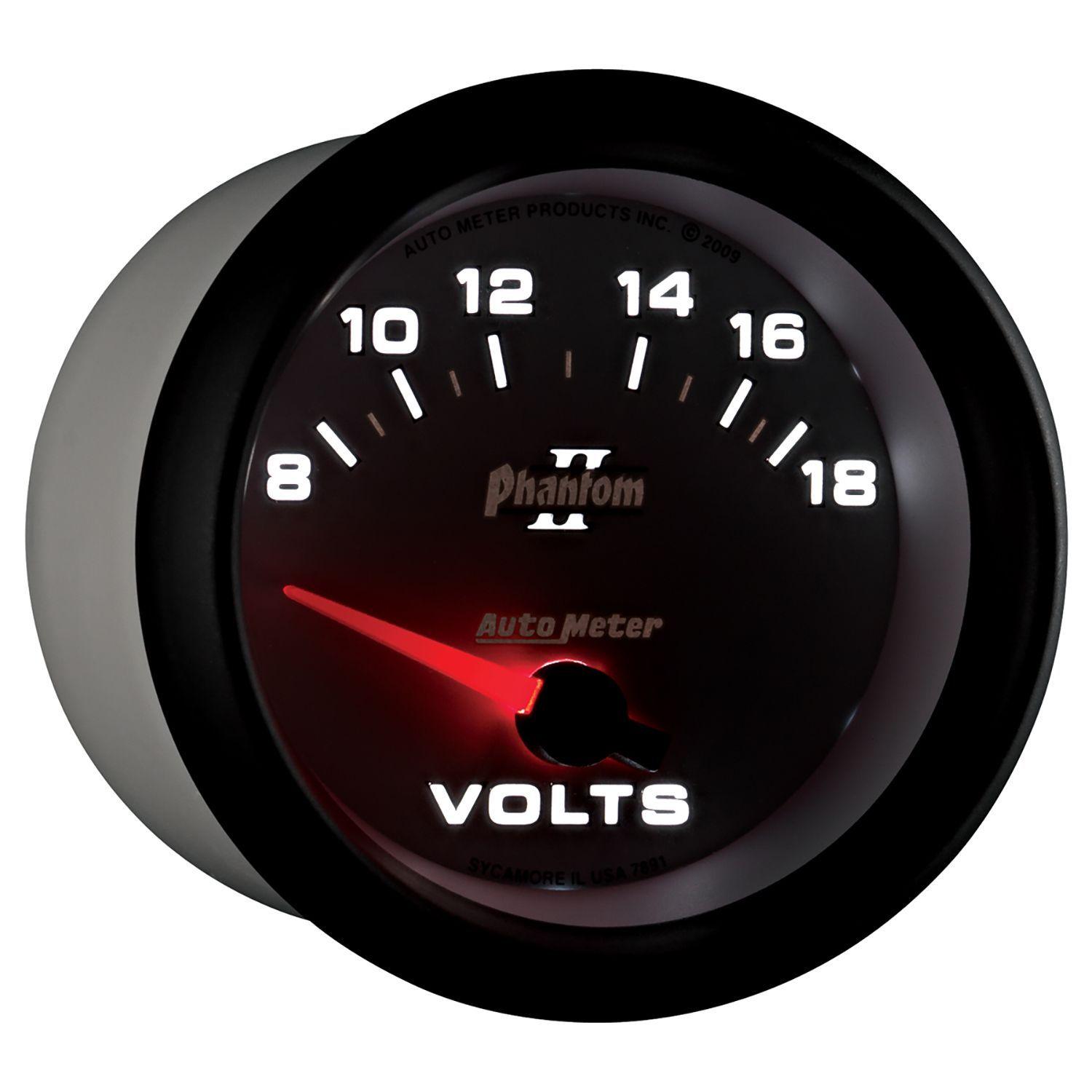 AUTOMETER 2-5/8", Short Sweep Electric, 8-18 volts Auto Meter Phantom II Series Voltmeter Gauge AU7891 SR