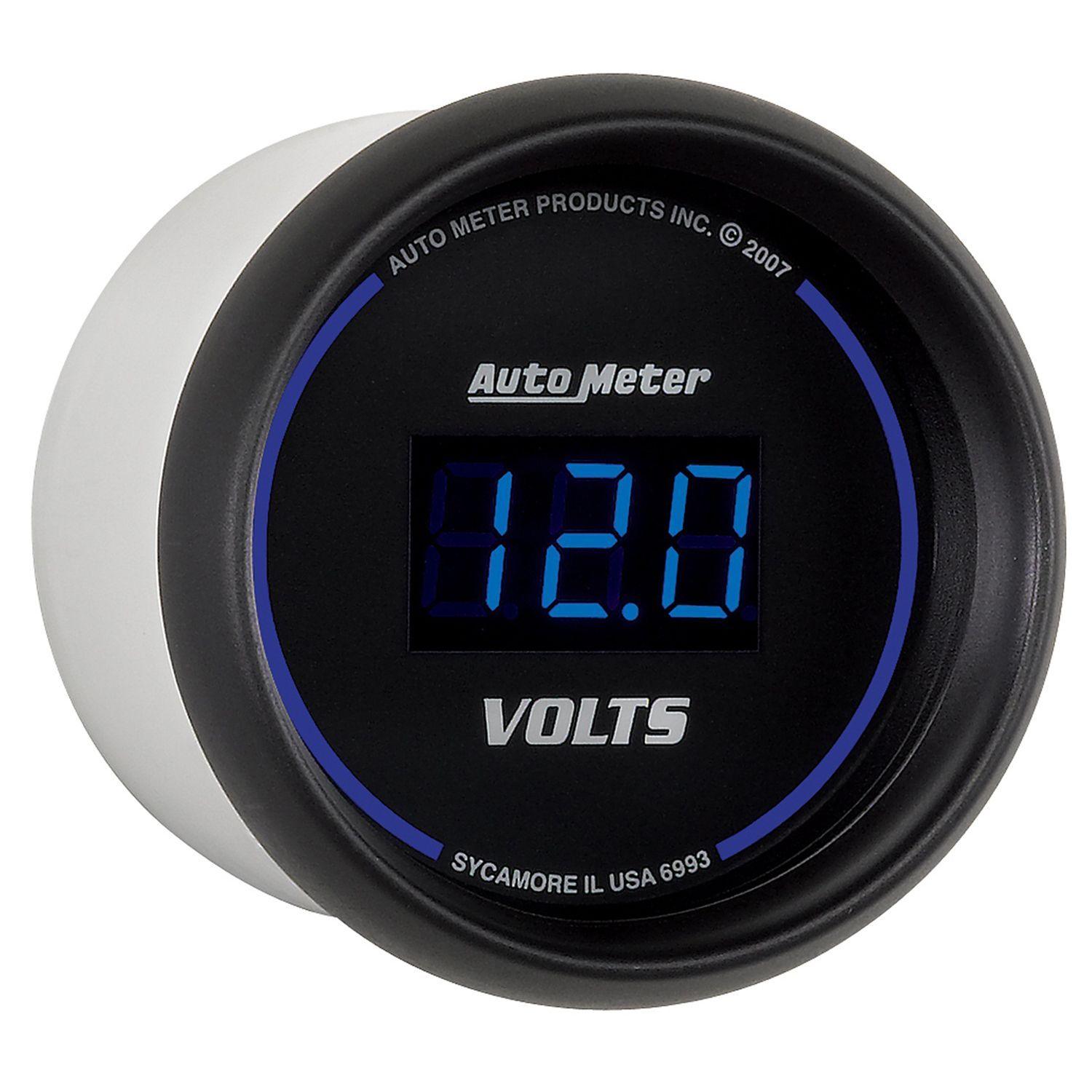 AUTOMETER Digital, In-dash, 2-1/16", 8-18 Volts Auto Meter Cobalt Digital Series Voltmeter Gauge AU6993 SR