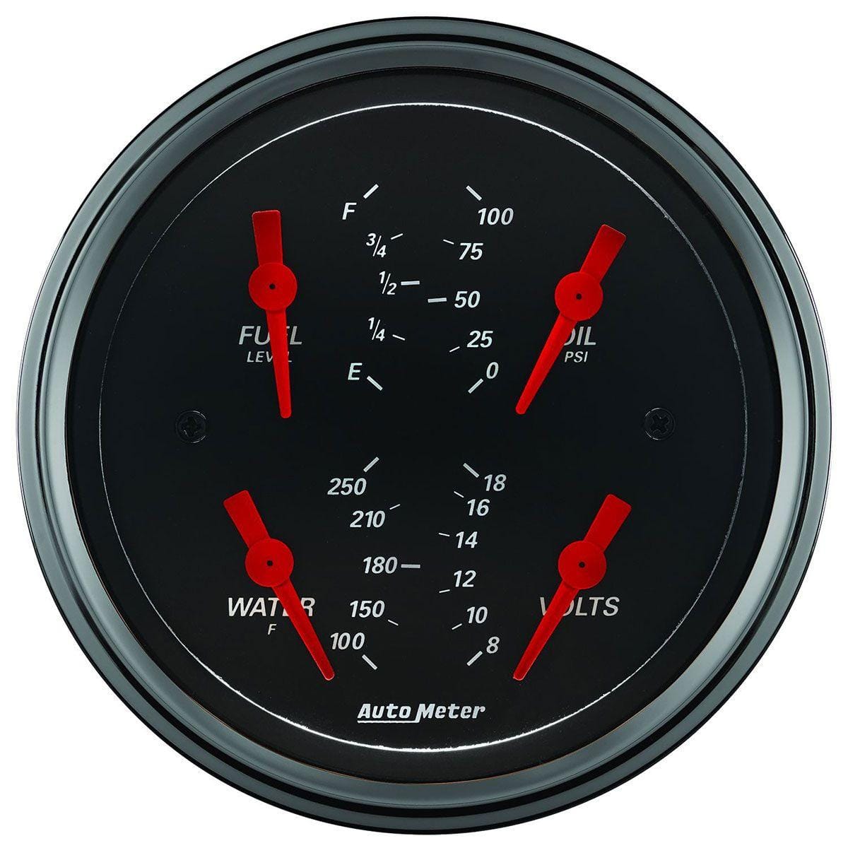 AUTOMETER Fuel Level, Oil Pressure, Water Temp and Volts Auto Meter Designer Black Series 3-3/8" Quad Gauge AU1414 SR