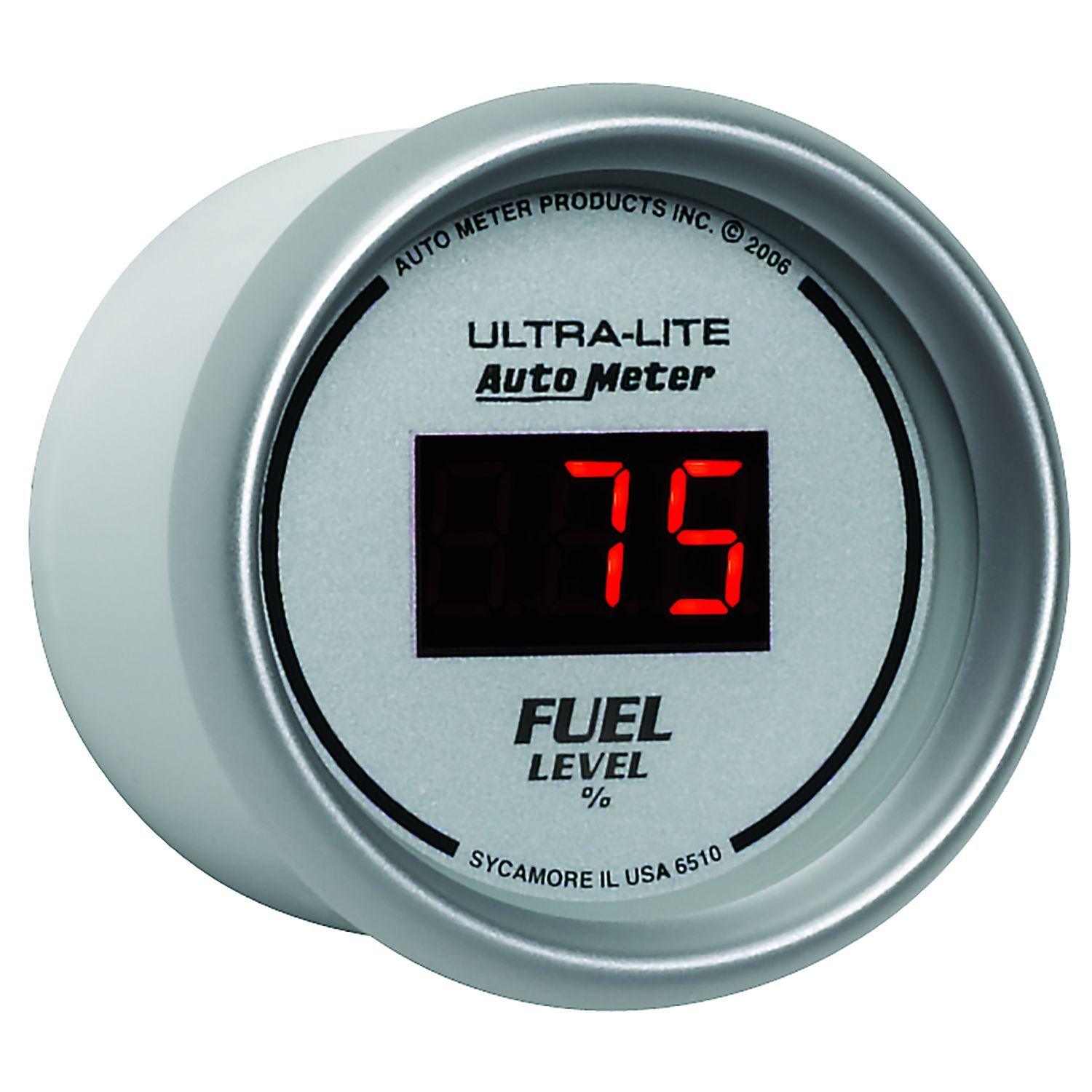 AUTOMETER In-dash, 2-1/16", Programmable, 0-280 ohm, Adjustable Scale w/ 7 pre- Auto Meter Ultra-Lite Digital Series Fuel Level Gauge AU6510 SR