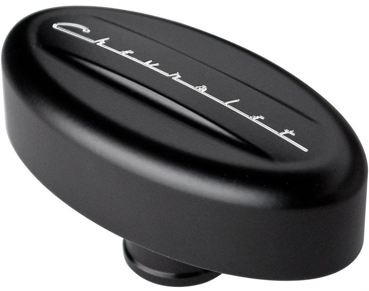 BILLET Oval Black With Retro "Chevrolet" Script Billet Specialties Valve Cover Breather BSBLK20923 SR