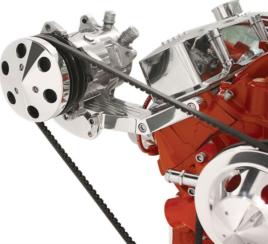 BILLET Suit S/B Chev with Short Water Pump Billet Specialties Side Mount A/C Compressor Bracket, Polished BS10421 SR