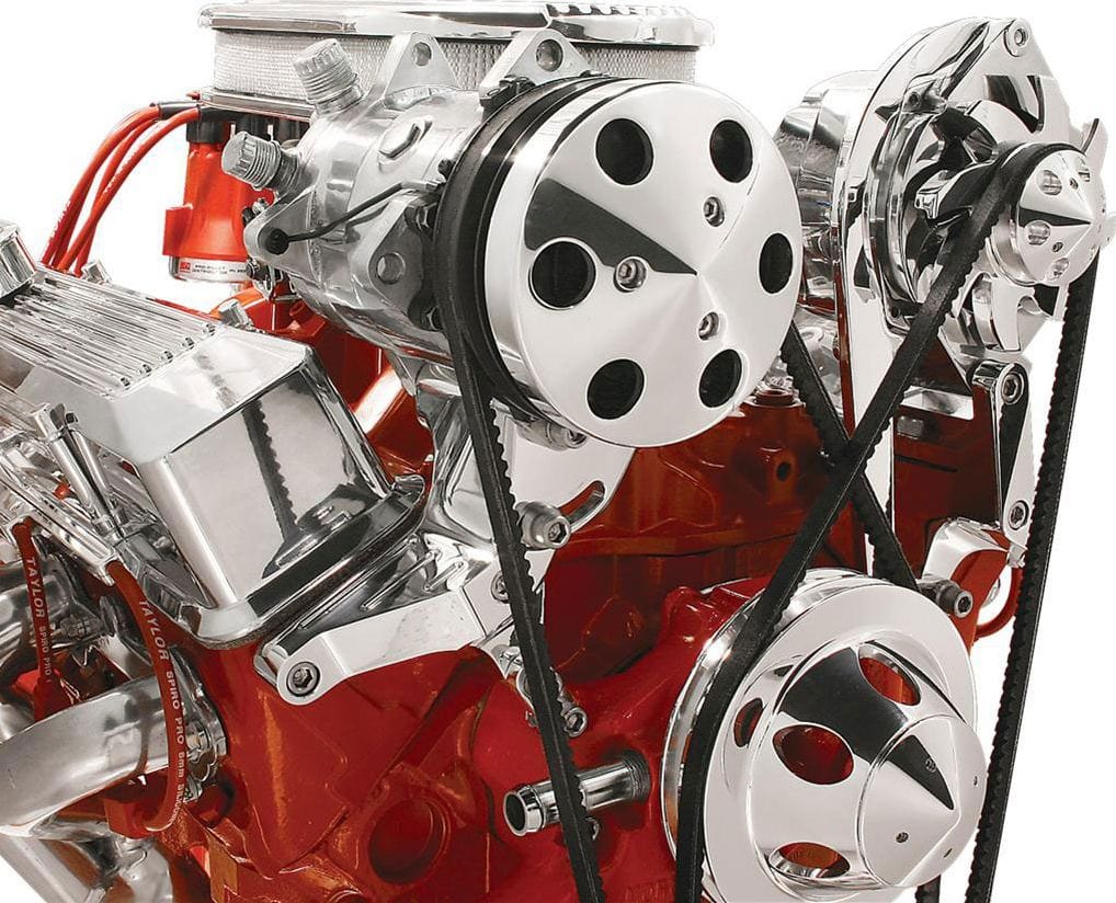 BILLET Suit S/B Chev with Short Water Pump Billet Specialties Top Mount A/C Compressor Bracket, Polished BS10221 SR