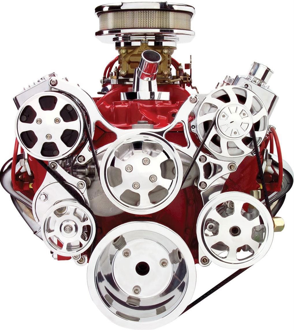 BILLET Suit SB Chev, Polished With A/C & Power Steering Billet Specialties Tru Trac Serpentine System BS13220 SR