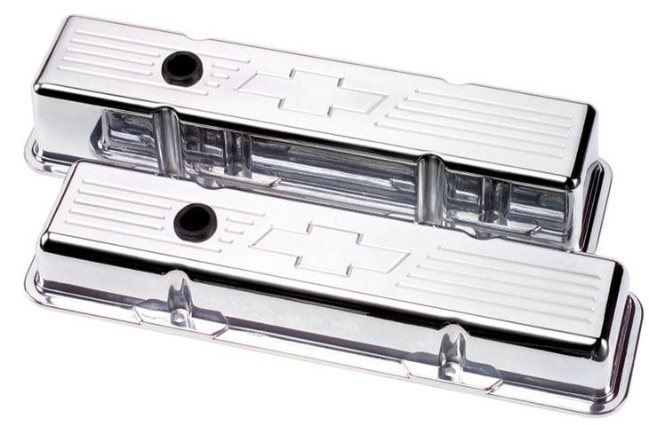 BILLET Suit SB Chev - Tall Billet Specialties Aluminium Valve Covers With Bowtie Logo - Polished BS95221 SR