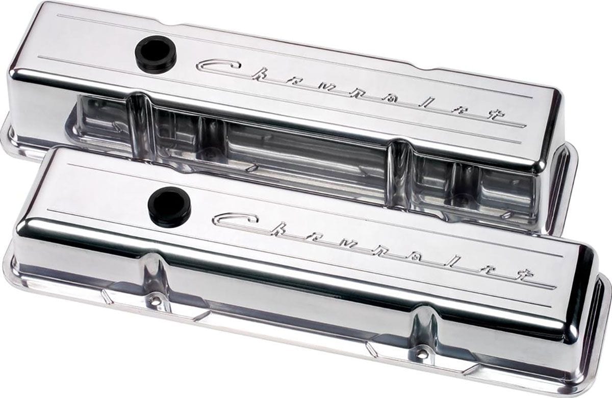 BILLET Suit SB Chev - Tall Billet Specialties Aluminium Valve Covers With Chevrolet Logo - Polished BS95223 SR