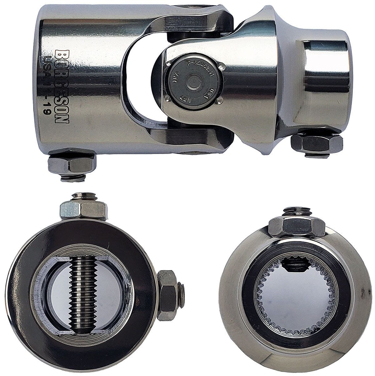 BORGESON 3/4"-36 x 1"DD - Spline x Spline Borgeson Borgeson Polished Stainless Steel Single Needle Bearing Universal Joint BOR12345 SR