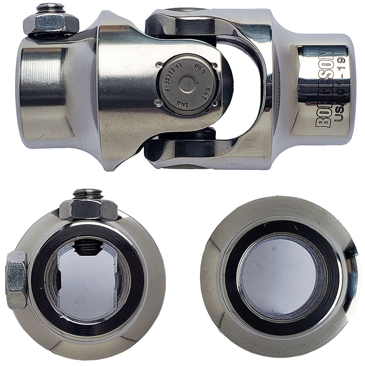 BORGESON 3/4"DD x 3/4"Smooth - Spline x Smooth Bore Borgeson Borgeson Polished Stainless Steel Single Needle Bearing Universal Joint BOR12496 SR