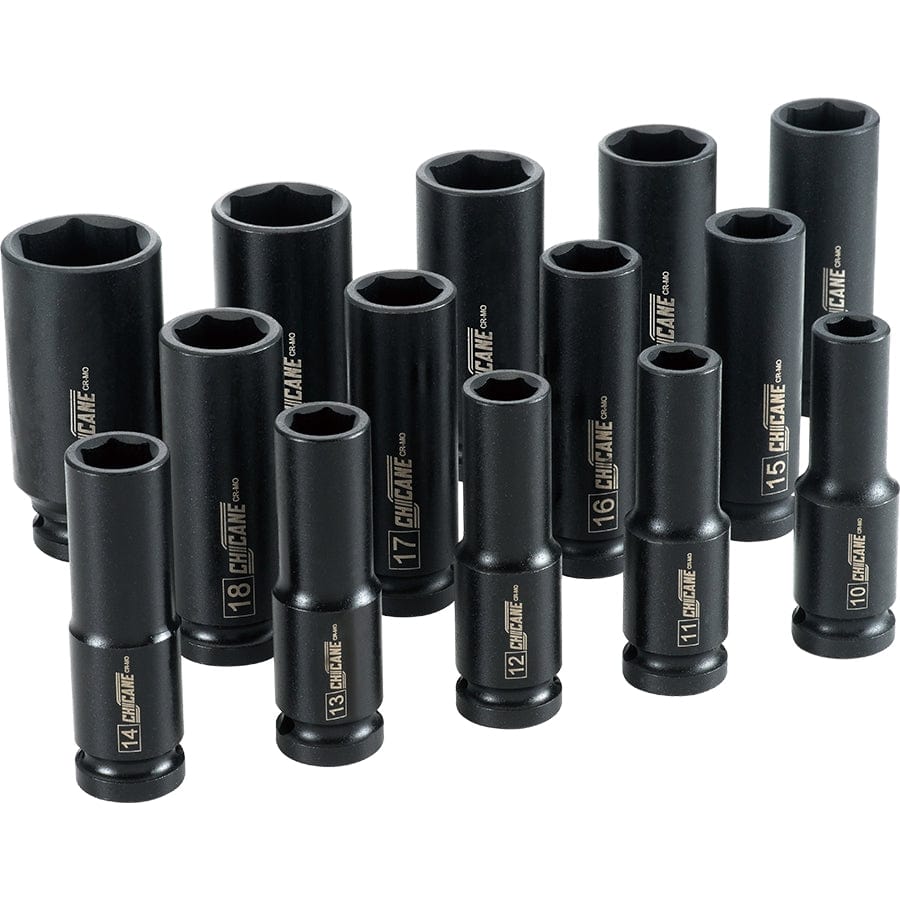 Chicane Tools SOCKET SETS 14 PIECE 1/2" DR. METRIC DEEP IMPACT SOCKET SET SR