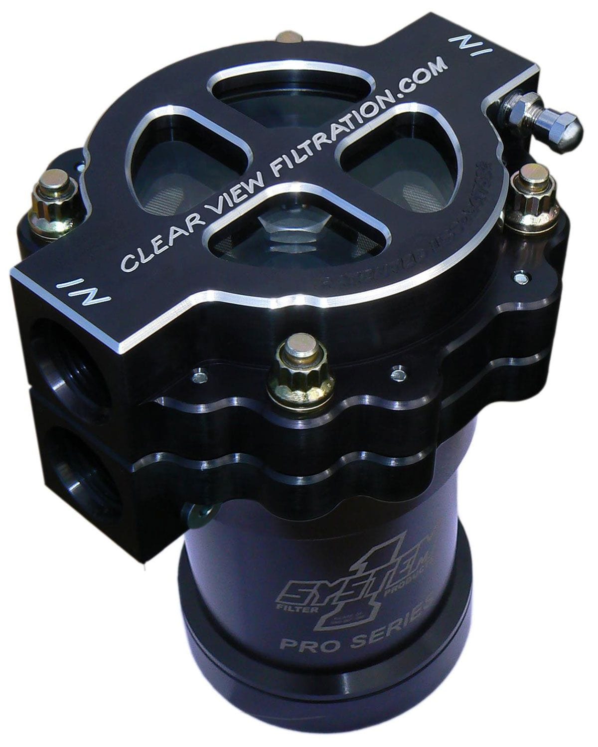 CLEARVIEW -12AN Inlet/Outlet Ports With 115 Micron Element, Suit System 1 Oil F Clear View Filtration 4" Screw-On Oil Filter Assembly - Black Anodised CV405-115-B SR