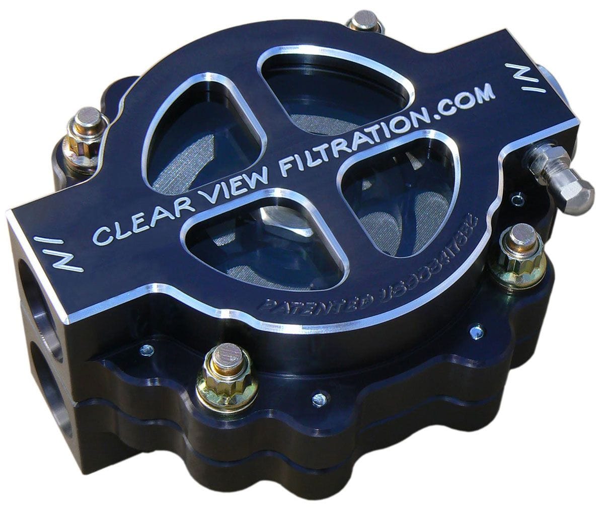 CLEARVIEW -12AN Inlet/Outlet Ports With 60 Micron Element Clear View Filtration 4" Hi-Flow See Through Oil Filter - Black Anodised CV410-60-B SR
