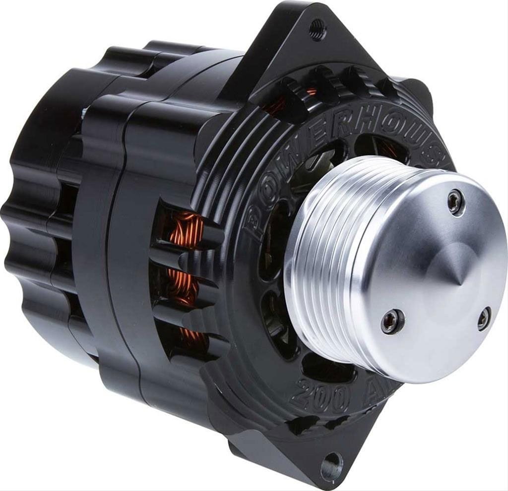 CVR 200 amps, Serpentine Pulley, direct replacement for early style Delco CVR CVR Billet Powerhouse Alternator - Black CVR8107BK SR