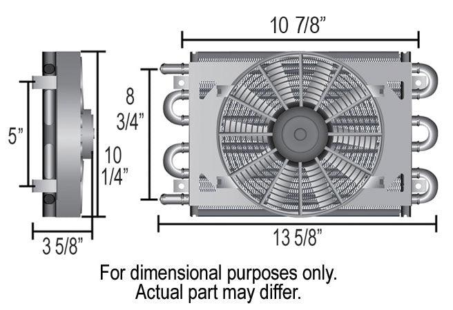 DERALE -6AN Inlets. 13-5/8" L x 10-1/4" H x 3-5/8" W Derale Derale Dyno-Cool 8 Pass Remote Mount Cooler with Fan DP12732 SR